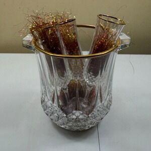 Vintage Gold Rim Cut Glass Champagne Flutes & Ice Bucket Set